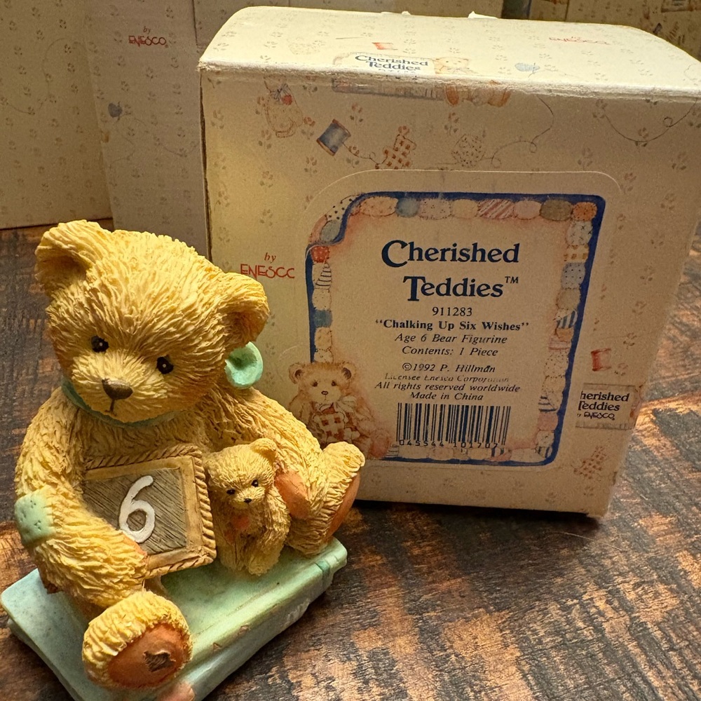 Cherished Teddies 'Chalking Up Six Wishes' Bear Figurine - Yellow